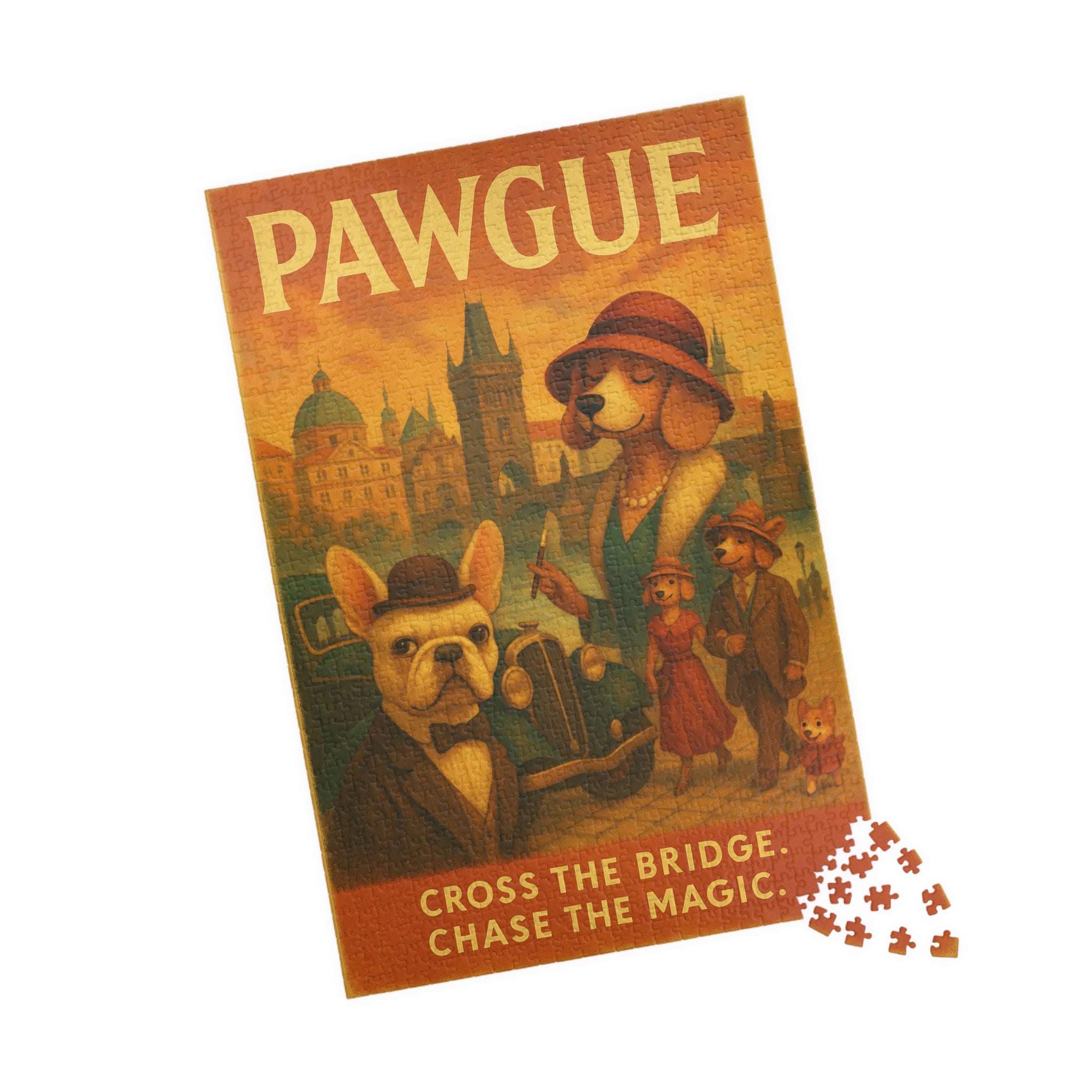 Pawgue Vintage Travel Poster Puzzle – Funny Dog Puzzle Inspired by Prague – 1,014 Pieces